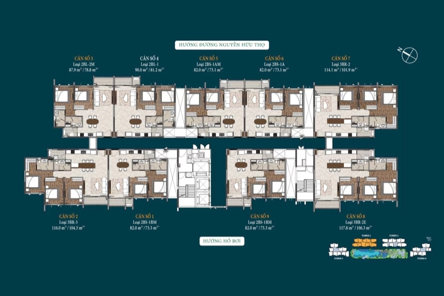 Layout mặt bằng tháp 2 của dự án