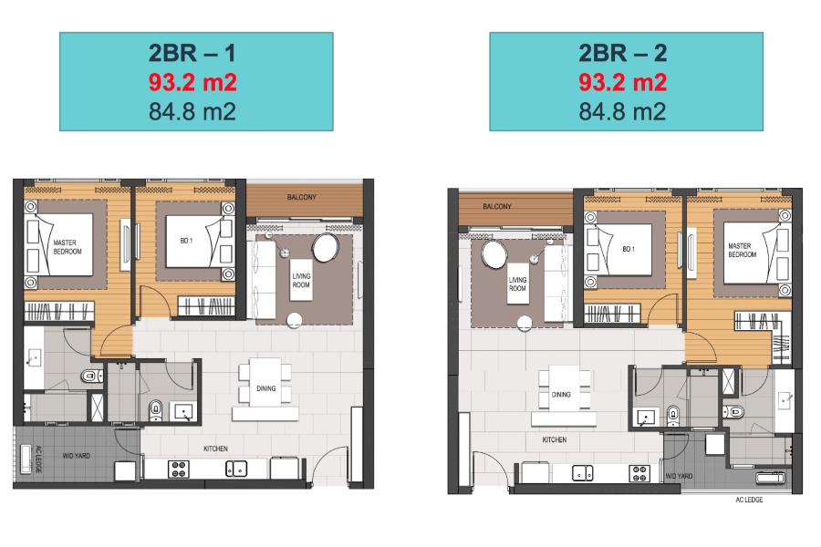 Layout mặt bằng căn 2 phòng ngủ