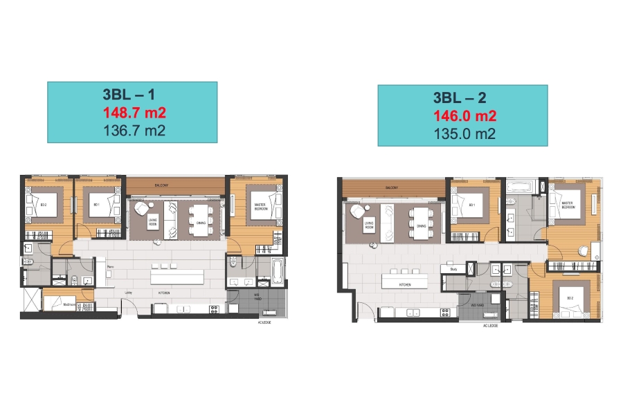 Layout mặt bằng căn 3 phòng ngủ