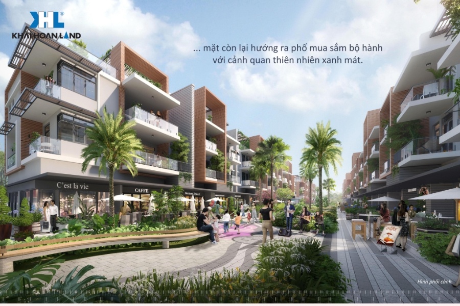 Mặt tiền Celesta Avenue hướng ra không gian bộ hành xanh mát