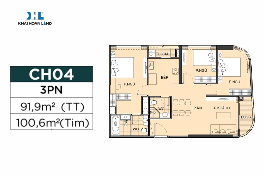 Layout căn hộ 3PN