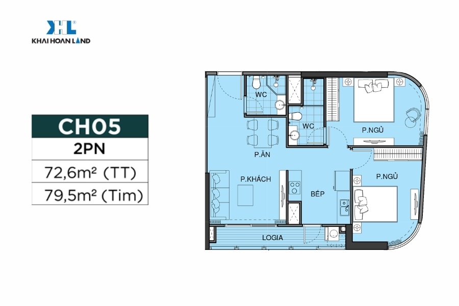 Layout căn hộ CH05-2PN