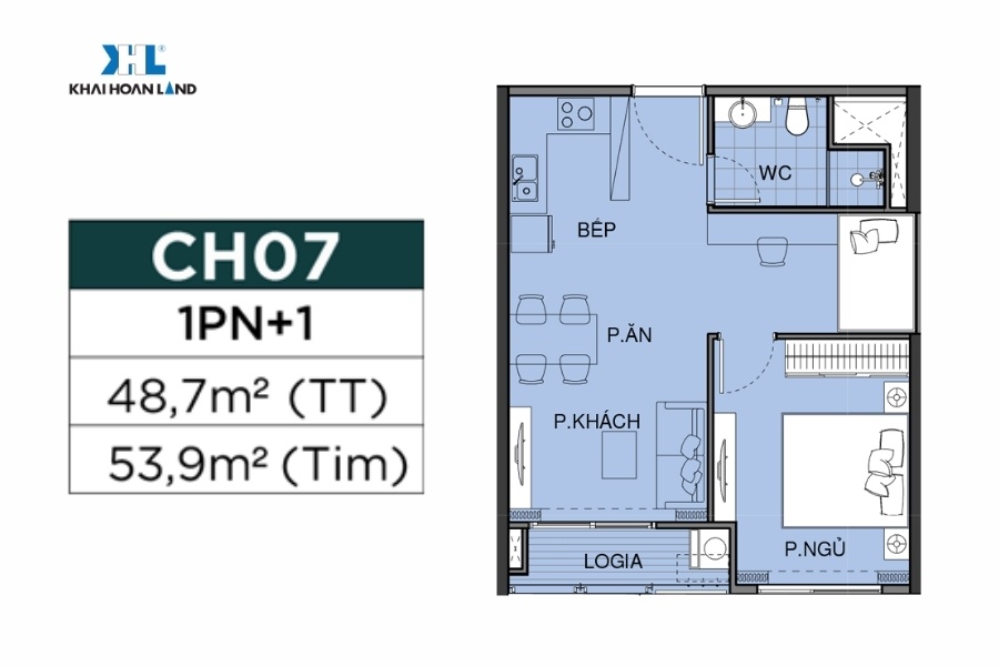 Layout căn hộ CH07 1PN+1