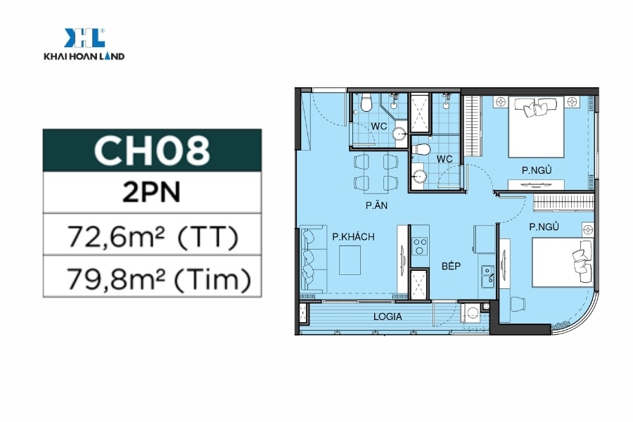 Layout căn hộ CH08 2PN