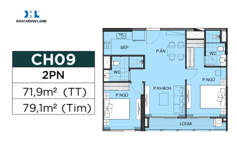 Layout căn hộ CH079 2PN