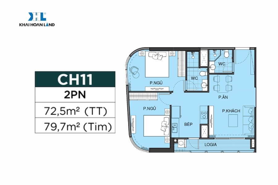 Layout căn hộ CH11 2PN