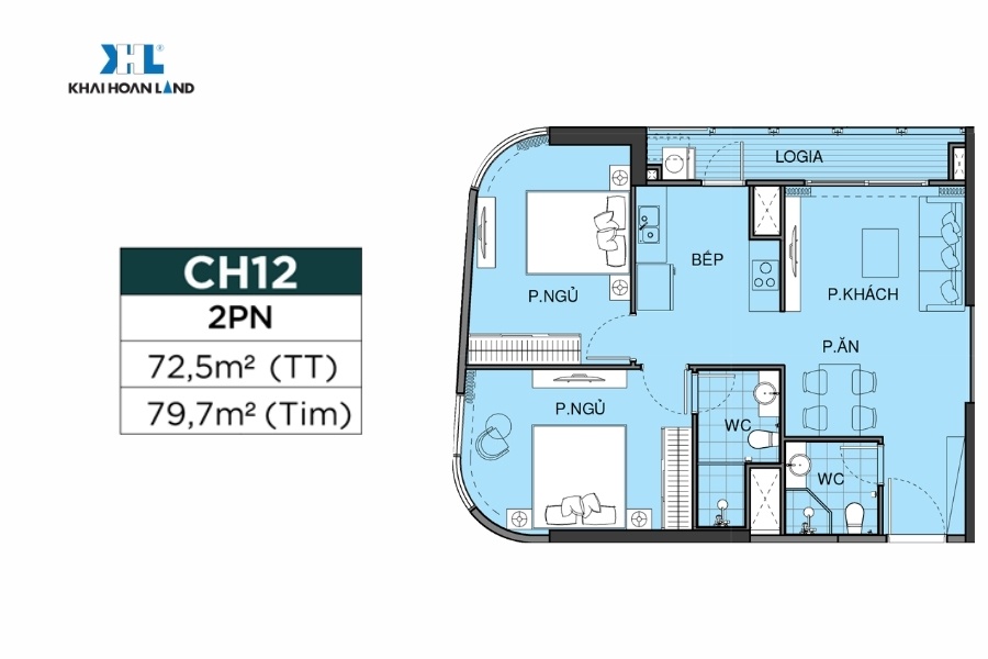 Layout căn hộ CH12 2PN