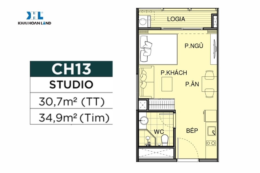 Layout căn hộ CH13 studio