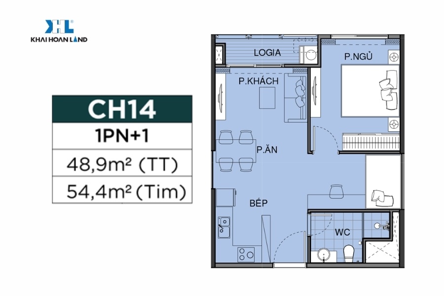 Layout căn hộ CH14 1PN1