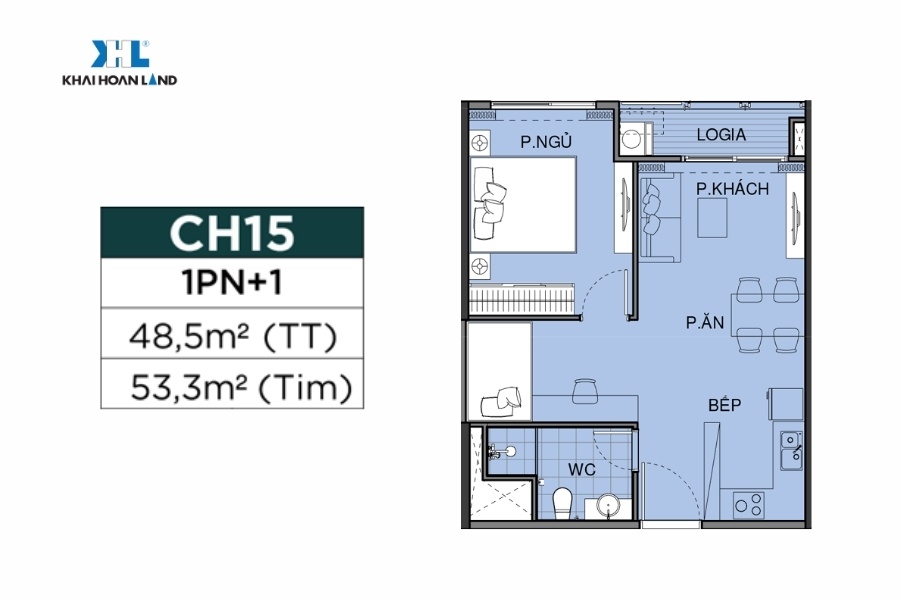 Layout căn hộ CH15 1PN+1