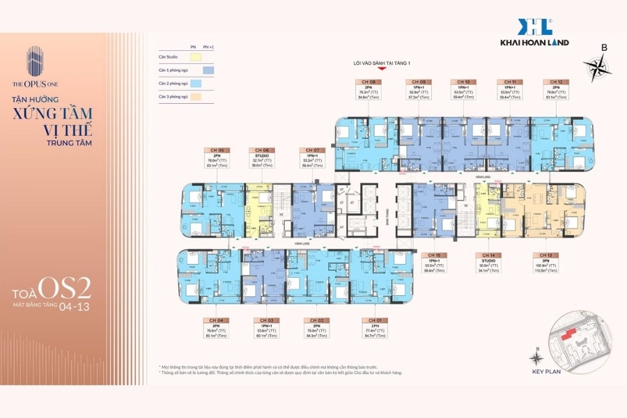 Layout tòa OS2 tầng 4-13