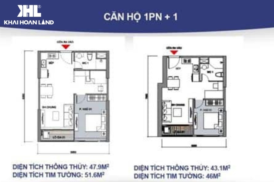 Mặt bằng căn hộ 1PN + 1
